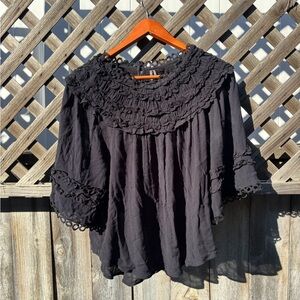 Anthropologie Black Ruffled Blouse
